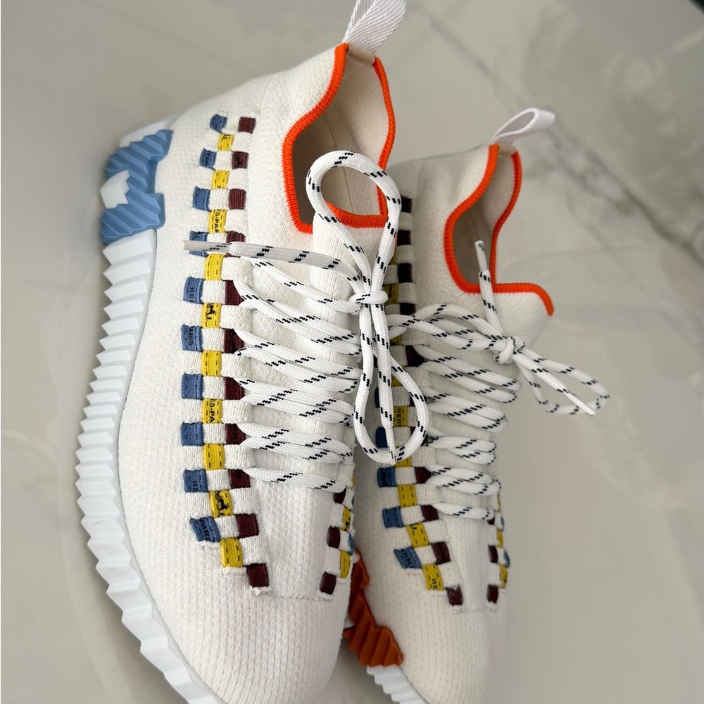 Hermes White Sneakers with Blue and Orange Accents